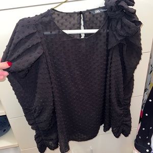 Zara polka dot bow sleeve top